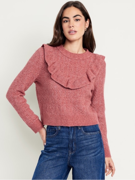 Old Navy Sweaters - Old Navy Wool-Blend Cropped Ruffle Sweater, Mauve Rose, NWT